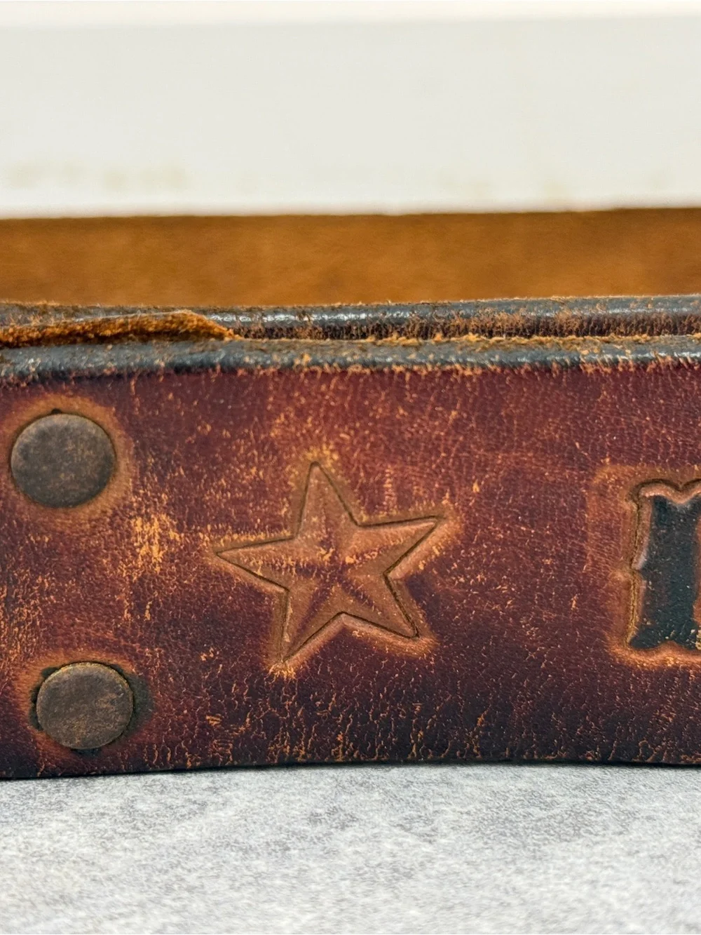 Vintage LONESOME Tooled Leather Western Belt Strap Stars Cowboy
